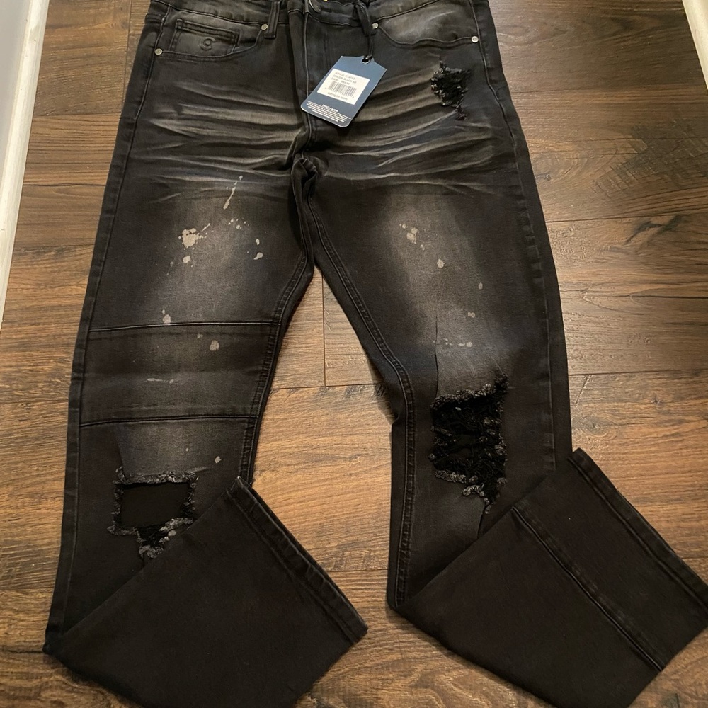 Men's Distressed Charcoal Skinny Jeans
